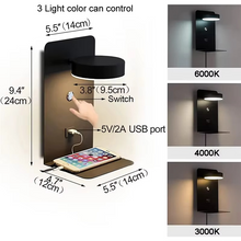 Load image into Gallery viewer, Modern LED Wall Light With USB Charging and Touch Switch for Bedroom or Living Room
