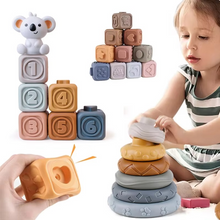 Load image into Gallery viewer, Baby Montessori Silicone Building Blocks and Koala Teething Stacking Toy Set
