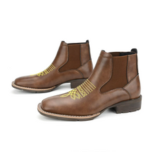 Load image into Gallery viewer, Retro PU Leather Chelsea Boots for Men with Embroidery – Classic Ankle Dress and Casual Street Style

