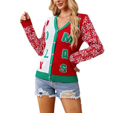 Load image into Gallery viewer, Women's Red Christmas Knit Cardigan with Embroidered Letters
