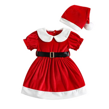 Load image into Gallery viewer, Toddler Girls Red Christmas A-line Dress with Belt and Hat

