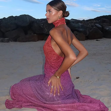 Load image into Gallery viewer, Glitter Sequin Gradient Halter Maxi Dress
