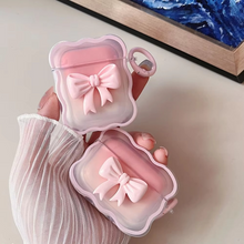 Load image into Gallery viewer, 3D Pink Floral Bow Wave Earphone Case for AirPods with Keychain
