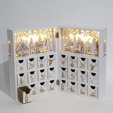 Load image into Gallery viewer, Wooden LED House Advent Calendar, 24 Day Countdown Table Ornament
