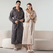 Load image into Gallery viewer, Fleece Hooded Long Bathrobe for Winter Warmth
