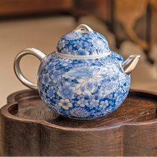 Load image into Gallery viewer, Vintage Blue and White Porcelain Ceramic Teapot for Afternoon Tea
