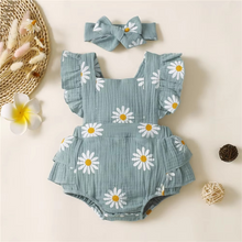 Load image into Gallery viewer, Baby Girl Ruffle Romper with Headband, Sleeveless Summer Bodysuit

