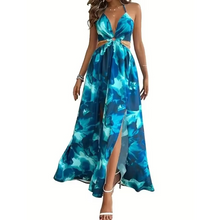 Load image into Gallery viewer, Elegant Floral V-Neck Maxi Dress with Backless Design and Side Slit
