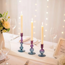 Load image into Gallery viewer, Elegant 3 Piece Glass Candlestick Holder Set for Table and Home Décor
