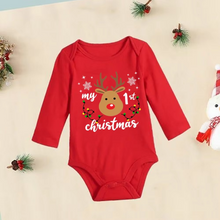 Load image into Gallery viewer, My First Christmas Red Cotton Baby Romper Long Sleeve Holiday Bodysuit
