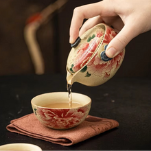 Load image into Gallery viewer, Hand Drawn Floral Ceramic Travel Tea Set with Pot and 3 Cups
