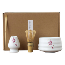 Load image into Gallery viewer, Traditional Matcha Tea Preparation Set, 4 Piece Bamboo Whisk and Bowl Kit
