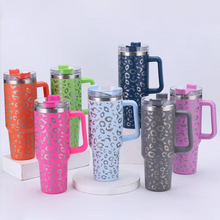 Load image into Gallery viewer, Leopard Print Insulated Tumbler with Handle and Straw 40oz Stainless Steel
