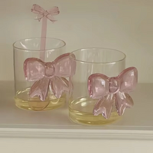 Load image into Gallery viewer, Elegant Pink Bow Glass Cup with Handle, Heat-Resistant High Borosilicate Dessert Bowl

