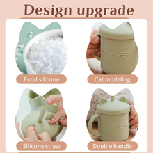 Load image into Gallery viewer, Baby Silicone Feeding Cup with Double Handles and Cat Design
