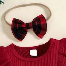 Load image into Gallery viewer, Baby Girl Long Sleeve Birthday Romper and Bow Headband Outfit
