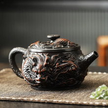 Load image into Gallery viewer, Hand Painted Purple Clay Dragon Teapot with Antique Relief Carving
