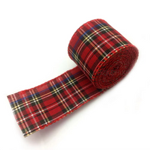 Load image into Gallery viewer, Christmas Plaid Linen Craft Ribbon, Red and Green Snowflake Design, 6.5 Yard Roll
