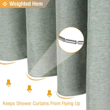 Load image into Gallery viewer, Luxury Linen Shower Curtain with Silver Hooks, Waterproof Thick Fabric Bath Curtain for Large Bathtubs
