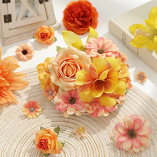 Load image into Gallery viewer, Autumn Orange Silk Rose and Daisy Artificial Flower Heads for DIY Wreaths and Seasonal Decor
