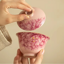 Load image into Gallery viewer, Handmade Ru Kiln Peony Gaiwan Tea Bowl with Lid for Traditional Tea Brewing
