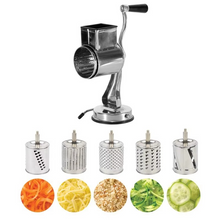 Load image into Gallery viewer, Rotary Vegetable Grater with 5 Stainless Steel Blades, Suction Cup Base, Dishwasher Safe
