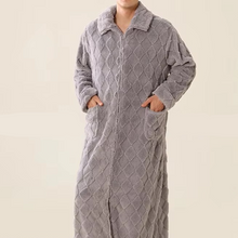 Load image into Gallery viewer, Zip-Up Plush Robe with Diamond Textured Design for Warmth and Comfort
