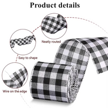 Load image into Gallery viewer, Christmas Plaid Linen Craft Ribbon, Red and Green Snowflake Design, 6.5 Yard Roll
