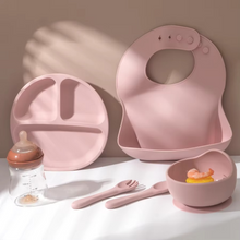 Load image into Gallery viewer, Complete Silicone Baby Dining Set: Plate, Bowl, Bib, Cup, and Utensils
