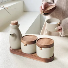 Load image into Gallery viewer, Retro Ceramic Seasoning Jar with Wooden Lid for Salt, Sugar, and Spices
