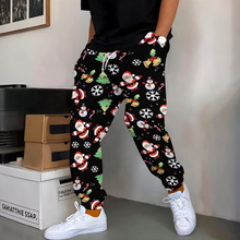 Load image into Gallery viewer, Mens Christmas Pants Santa Reindeer and Tree Print Red and White Holiday Trousers
