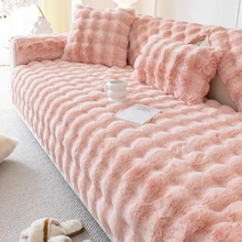 Load image into Gallery viewer, Plush Bubble-Textured Faux Rabbit Fur Sofa Slipcover - Non-Slip Couch Cushion Cover for Living Room
