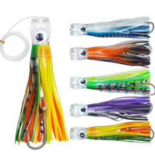 Load image into Gallery viewer, 5pcs Rigged Trolling Skirt Tuna Lures for Mahi, Marlin, Shark, and Wahoo – Big Game Saltwater Fishing Lures

