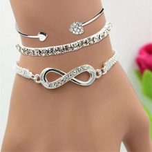Load image into Gallery viewer, Elegant Rhinestone Heart &amp; Infinity Bracelet Set for Women - 3 Pieces
