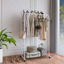 Load image into Gallery viewer, Heavy Duty Clothes Rack, Rolling Garment Rail with Double Rods and Lower Storage Shelf
