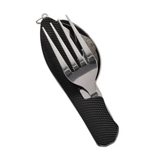 Load image into Gallery viewer, 4-in-1 Compact Travel Utensil Set – Knife, Fork, Spoon, and Bottle Opener Combo for Outdoor Adventures
