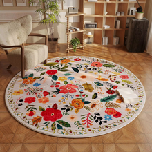 Load image into Gallery viewer, Beige Round Floral Rug with Washable Non-Slip Backing, Fade Resistant for Living Room
