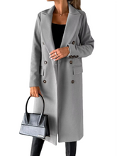Load image into Gallery viewer, Women's Double-Breasted Slim-Fit Coat with Lapel Collar, Long Sleeves, Solid Color
