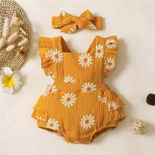 Load image into Gallery viewer, Baby Girl Ruffle Romper with Headband, Sleeveless Summer Bodysuit
