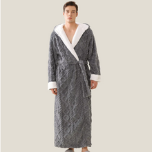 Load image into Gallery viewer, Jacquard Hooded Plush Warm Bathrobe, Soft Fleece Robe for Cozy Comfort
