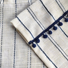 Load image into Gallery viewer, Blue Striped Cotton Linen Short Curtains with Tassel Detailing for Kitchen and Café Windows

