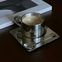 Load image into Gallery viewer, Minimalist Nordic 3 Piece Stainless Steel Mug Set with Saucer and Spoon
