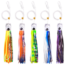 Load image into Gallery viewer, 5pcs Rigged Trolling Skirt Tuna Lures for Mahi, Marlin, Shark, and Wahoo – Big Game Saltwater Fishing Lures
