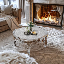 Load image into Gallery viewer, Modern Mirrored Coffee Table with Crystal Inlay, Silver Round Accent Table 31.5 Inch
