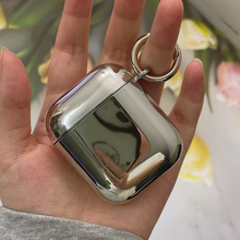 Load image into Gallery viewer, Electroplated Silver Soft TPU AirPods Case with Mirror Finish and Heart Keychain

