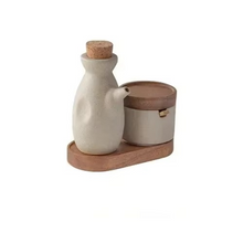 Load image into Gallery viewer, Retro Ceramic Seasoning Jar with Wooden Lid for Salt, Sugar, and Spices
