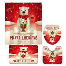 Load image into Gallery viewer, Christmas Bathroom Set with Shower Curtain, Non-Slip Bath Mat, Toilet Lid Cover, and Rug – Santa, Bear, and Snowman Winter Design
