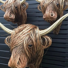 Load image into Gallery viewer, Woven Willow Highland Cow Resin Home Décor Figurine
