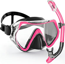 Load image into Gallery viewer, Adult Snorkel and Dive Mask Set with Silicone Seal, Dry Snorkel and 180 Degree Clear Vision

