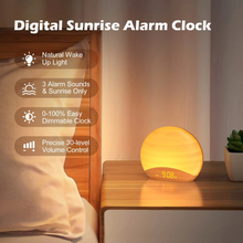 Load image into Gallery viewer, Sunrise Wake-Up Light Alarm Clock with 8 Colors, 26 Sleep Sounds &amp; Wood Grain Design
